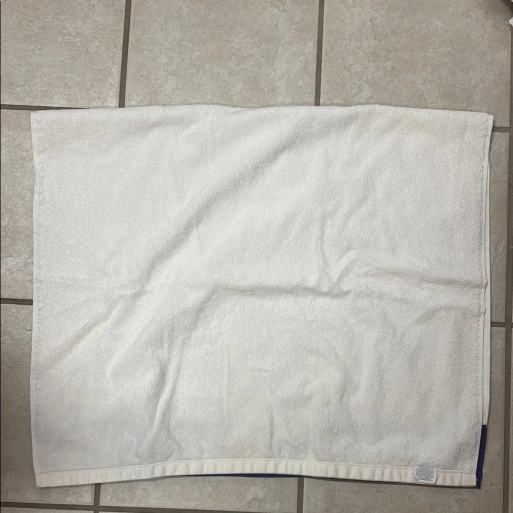 Imperial by 1888 Mills White Bath Towels Colorful Embroidered Fish & Blue Border